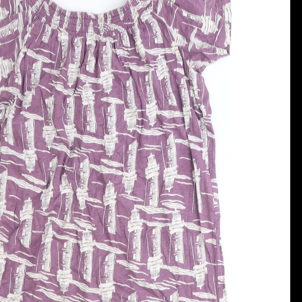 White Stuff Womens Purple Geometric Polyester A-Line Size 8 Boat Neck Pullover - Lighthouse, Bardot