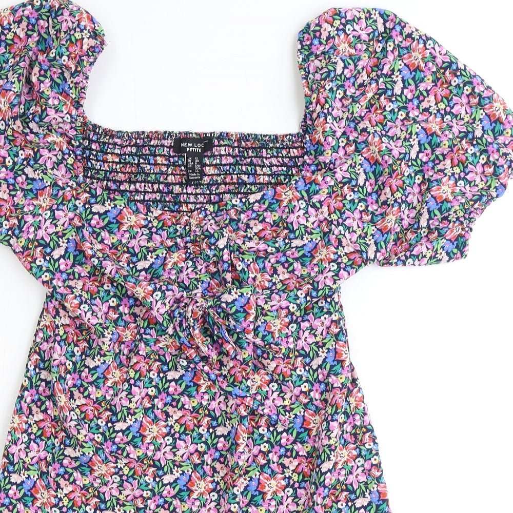 New Look Womens Multicoloured Floral Polyester A-Line Size 12 Square Neck Pullover - Puff Sleeve