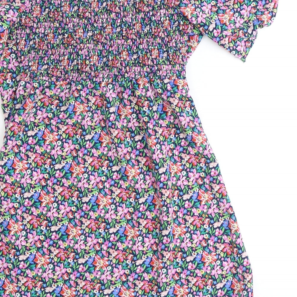 New Look Womens Multicoloured Floral Polyester A-Line Size 12 Square Neck Pullover - Puff Sleeve