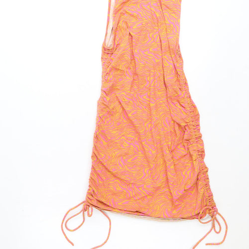Motel Womens Orange Geometric Polyester Bodycon Size S Boat Neck Pullover