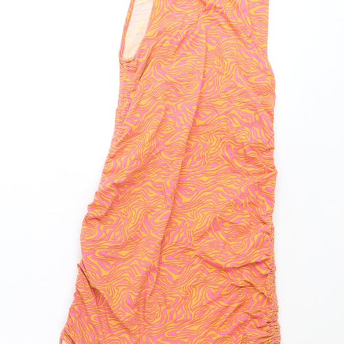 Motel Womens Orange Geometric Polyester Bodycon Size S Boat Neck Pullover
