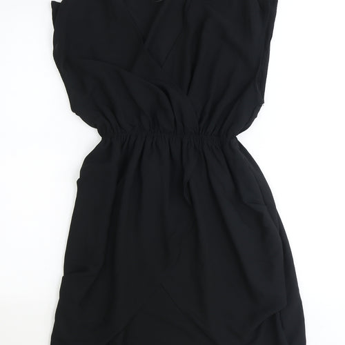 H&M Womens Black Polyester Fit & Flare Size 6 V-Neck Pullover - Elastic Waist