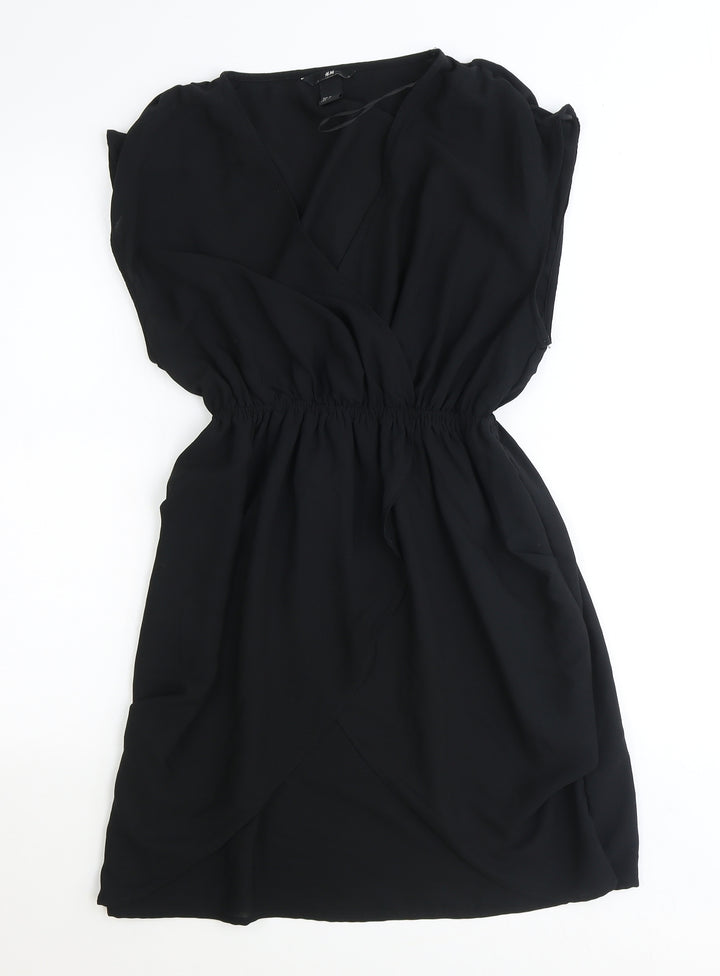 H&M Womens Black Polyester Fit & Flare Size 6 V-Neck Pullover - Elastic Waist