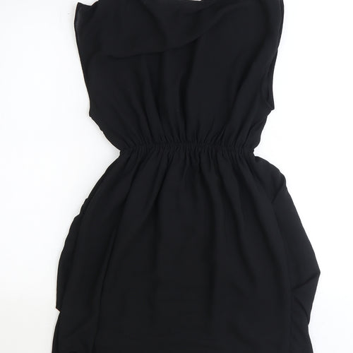 H&M Womens Black Polyester Fit & Flare Size 6 V-Neck Pullover - Elastic Waist