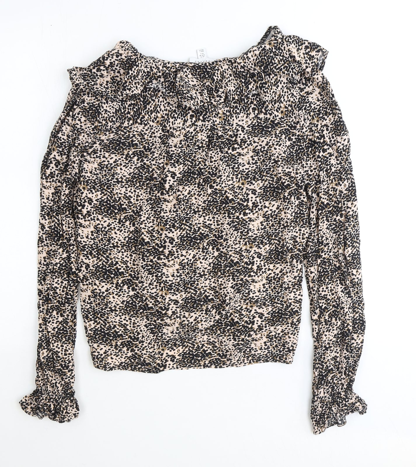 Topshop Womens Brown Geometric Polyester Basic Button-Up Size 10 V-Neck