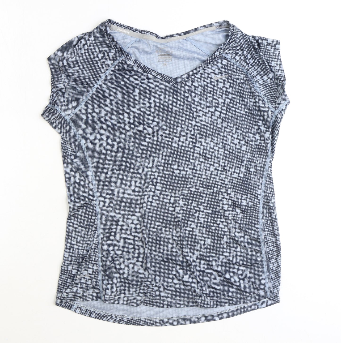 Nike Womens Grey Geometric Polyester Basic T-Shirt Size M V-Neck Pullover