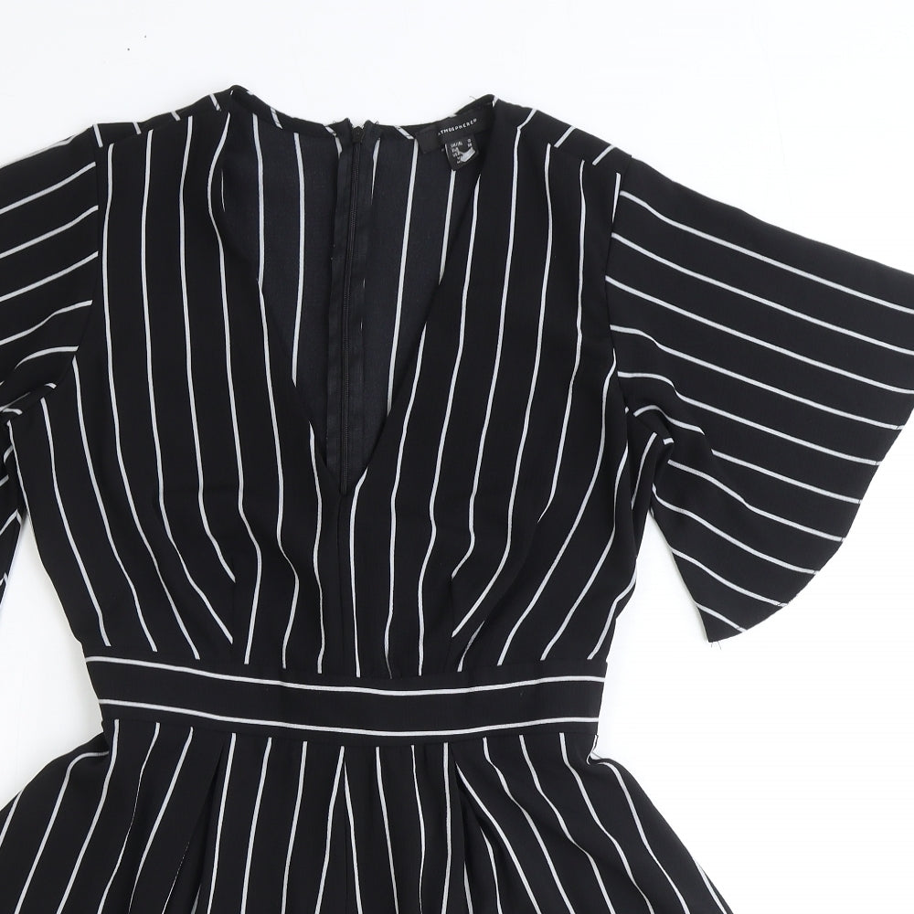 Atmosphere Womens Black Striped Polyester Playsuit One-Piece Size 10 Tie