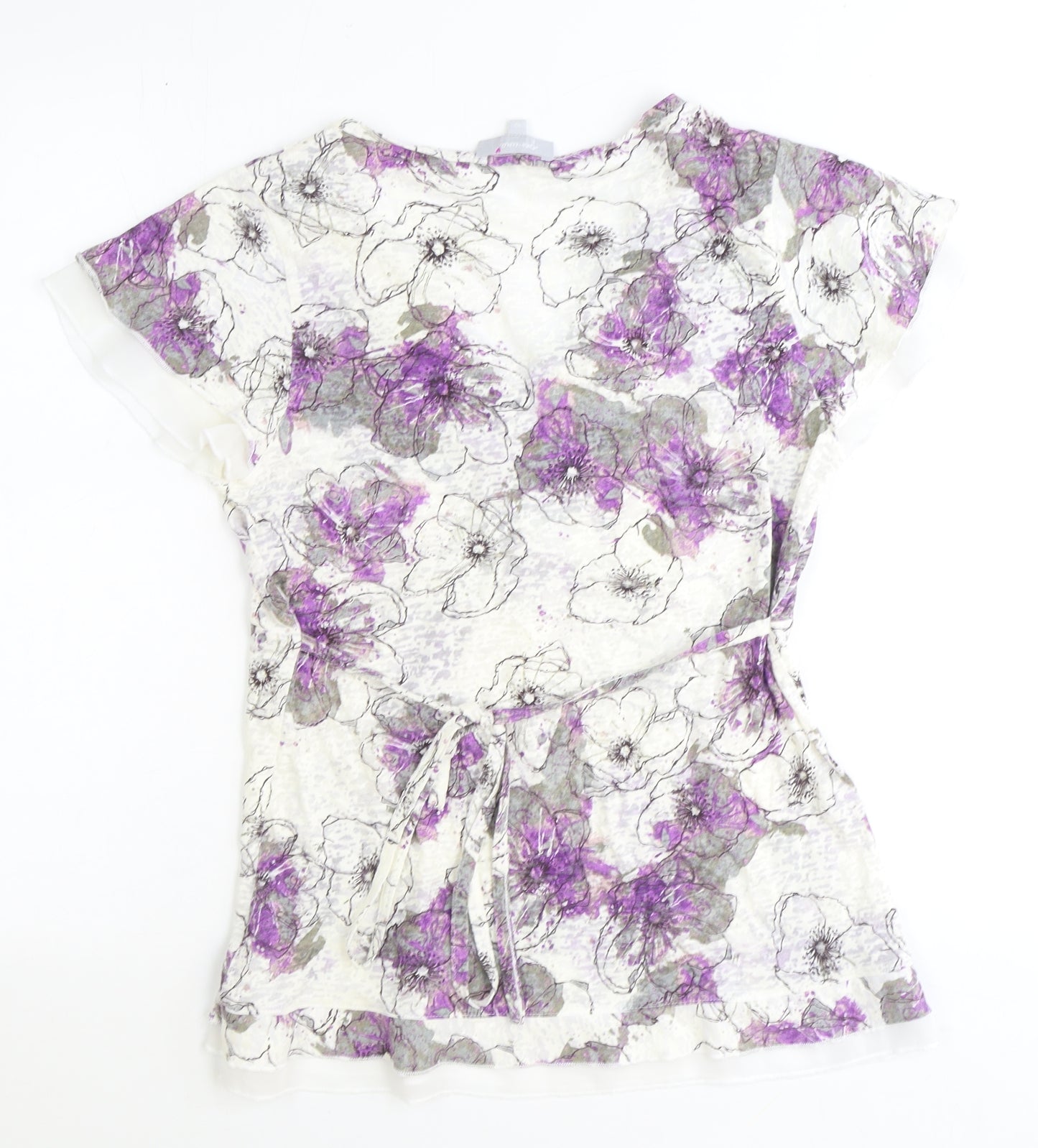 Per Una Womens White Floral Polyester Basic Blouse Size 12 V-Neck
