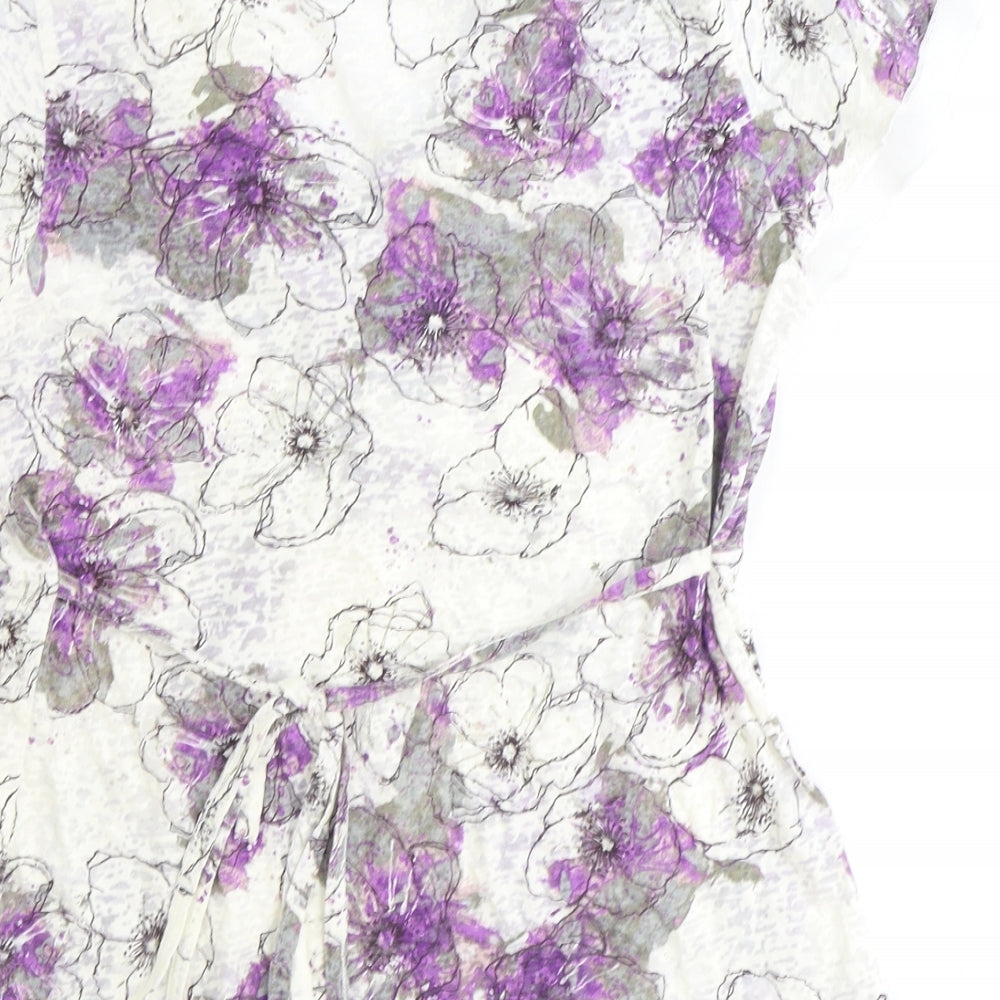 Per Una Womens White Floral Polyester Basic Blouse Size 12 V-Neck