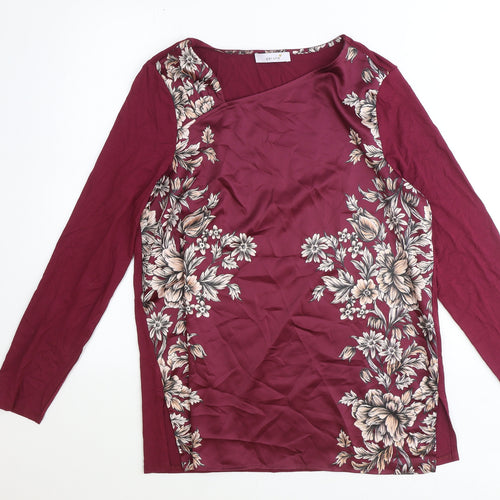 Per Una Womens Red Floral Polyester Basic T-Shirt Size 12 V-Neck