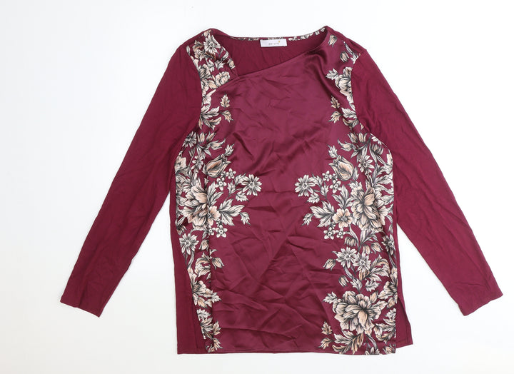 Per Una Womens Red Floral Polyester Basic T-Shirt Size 12 V-Neck