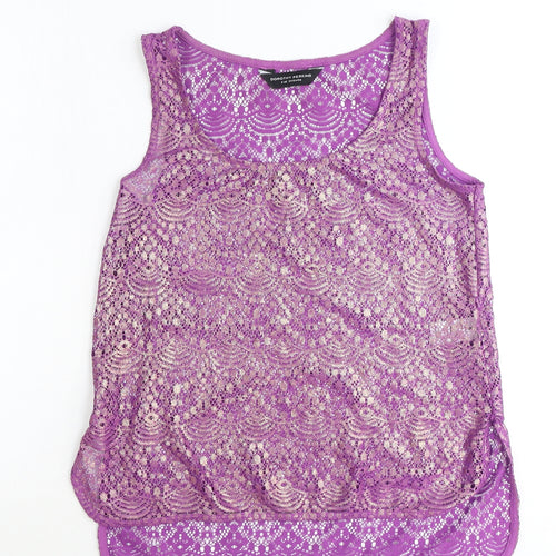 Dorothy Perkins Womens Purple Geometric Polyester Basic Tank Size 6 Scoop Neck
