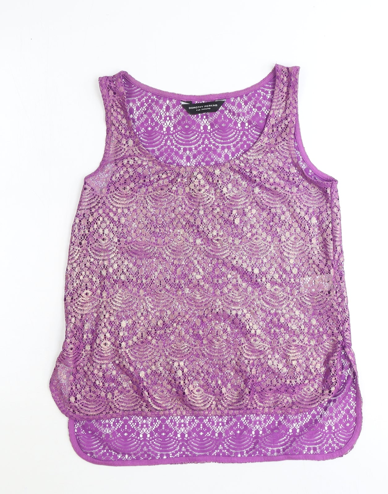 Dorothy Perkins Womens Purple Geometric Polyester Basic Tank Size 6 Scoop Neck