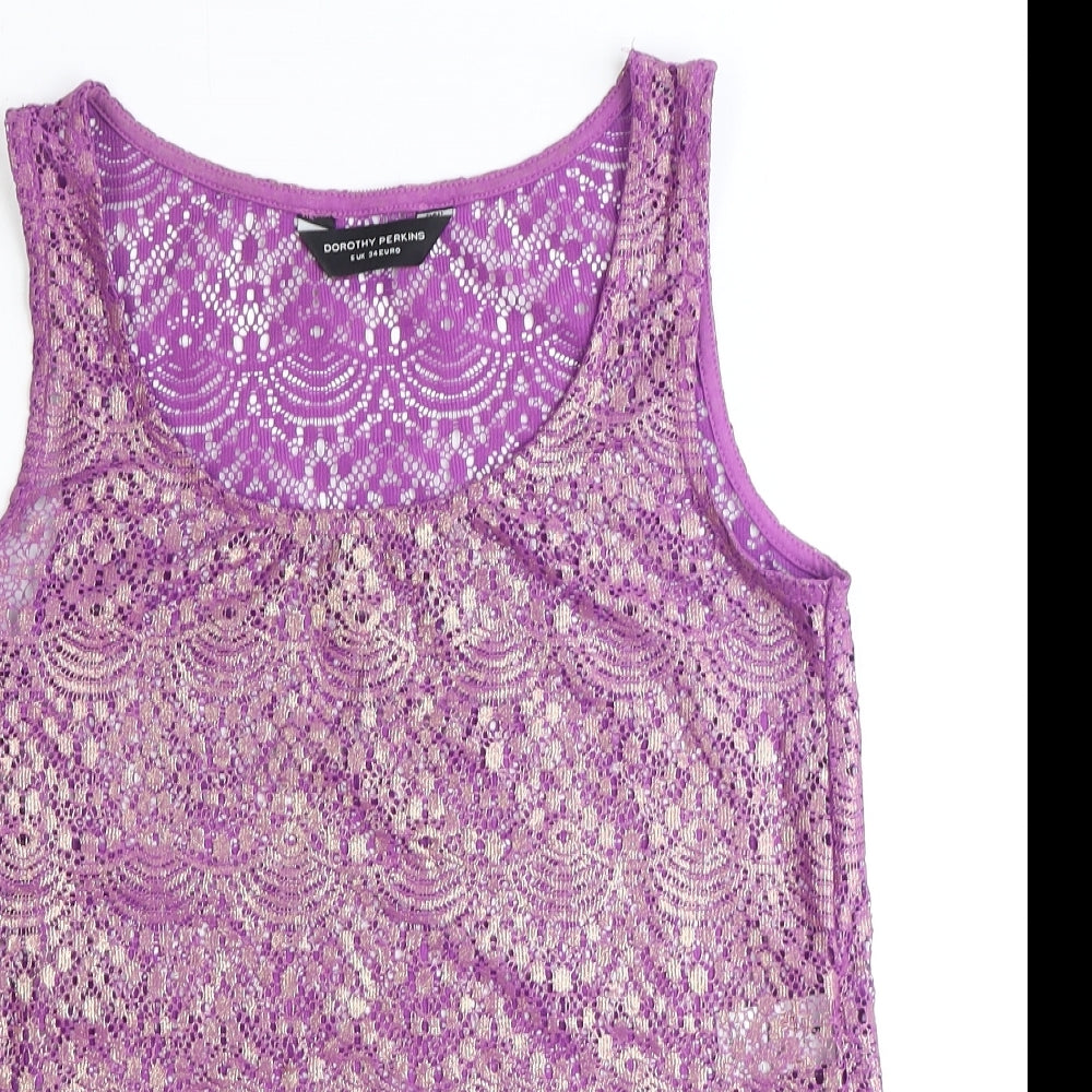 Dorothy Perkins Womens Purple Geometric Polyester Basic Tank Size 6 Scoop Neck