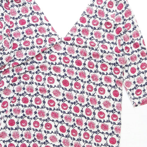 NEXT Womens Red Geometric Polyester A-Line Size 8 V-Neck Pullover - Pleated