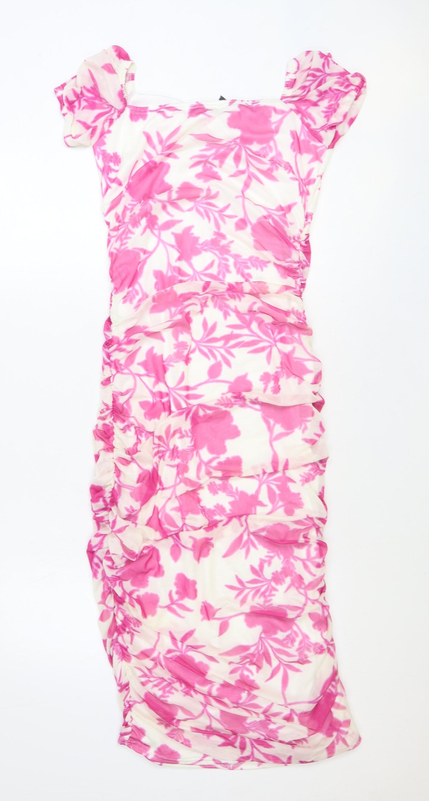 In the Style Womens Pink Floral Polyester Pencil Dress Size 16 Boat Neck Pullover