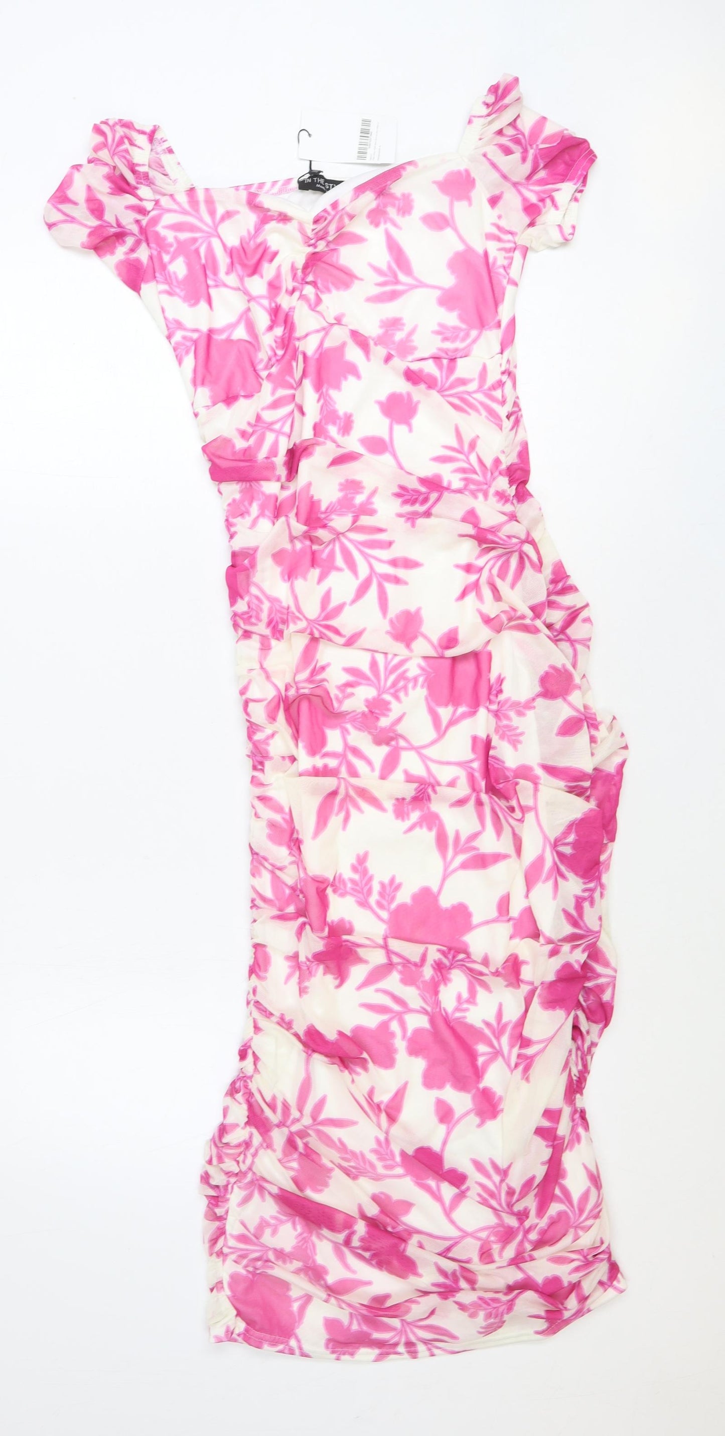 In the Style Womens Pink Floral Polyester Pencil Dress Size 16 Boat Neck Pullover