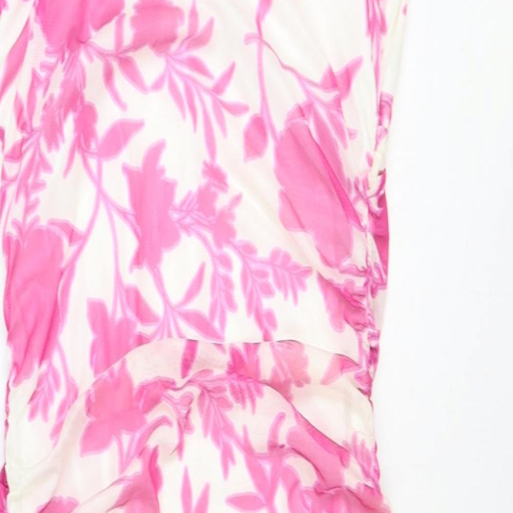 In the Style Womens Pink Floral Polyester Pencil Dress Size 16 Boat Neck Pullover