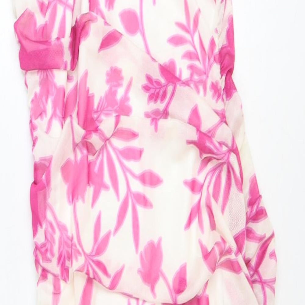 In the Style Womens Pink Floral Polyester Pencil Dress Size 16 Boat Neck Pullover