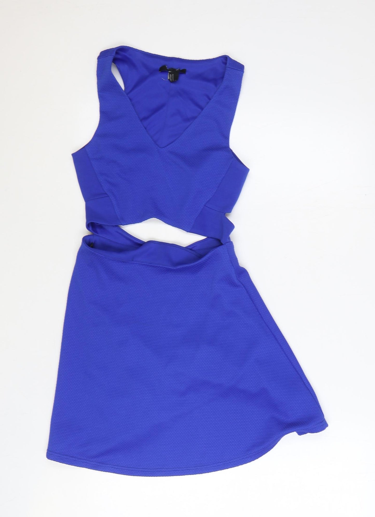Preworn Womens Blue Polyester A-Line Size S V-Neck Zip - Cut Out