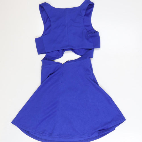 Preworn Womens Blue Polyester A-Line Size S V-Neck Zip - Cut Out