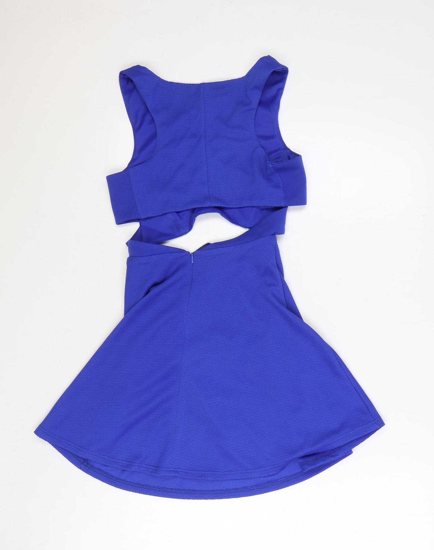 Preworn Womens Blue Polyester A-Line Size S V-Neck Zip - Cut Out