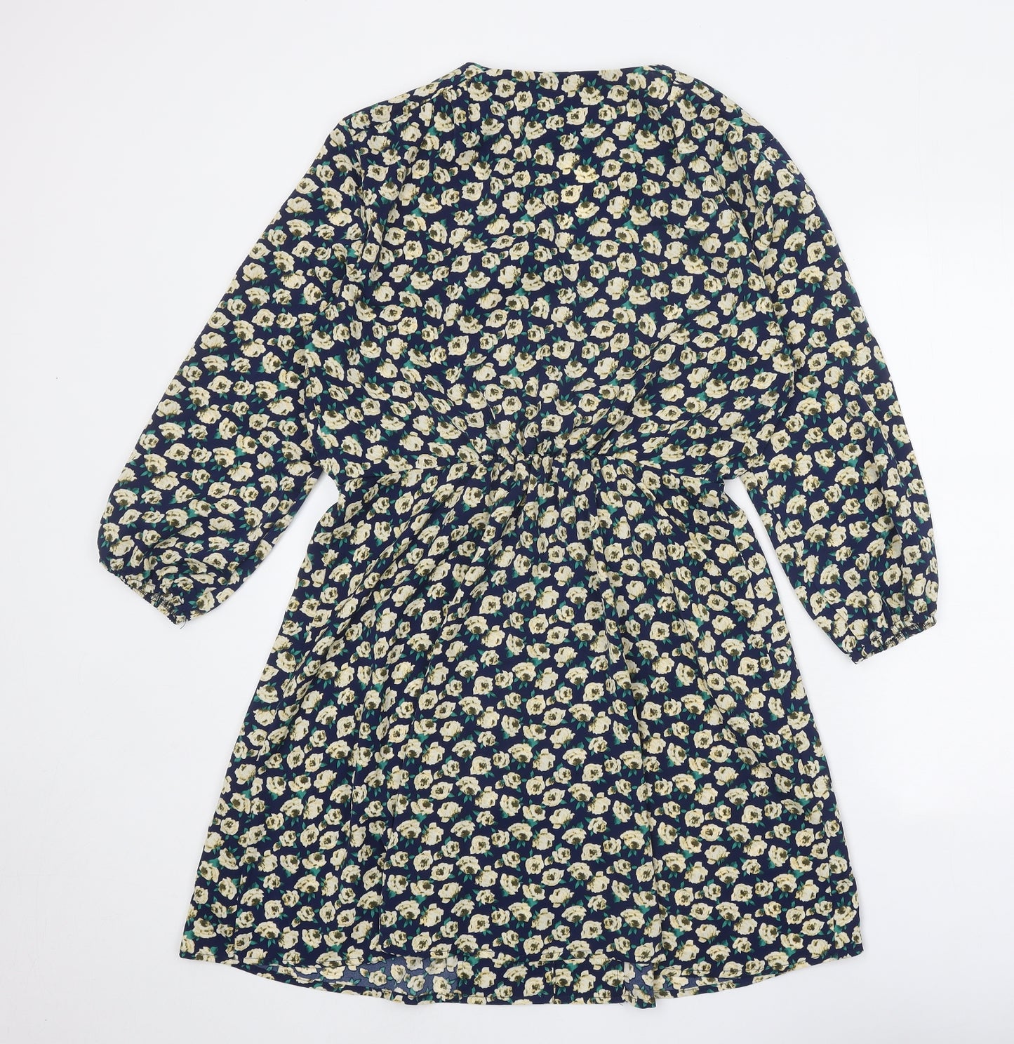 Emily & Me Womens Blue Floral Polyester Fit & Flare Size 12 V-Neck Button