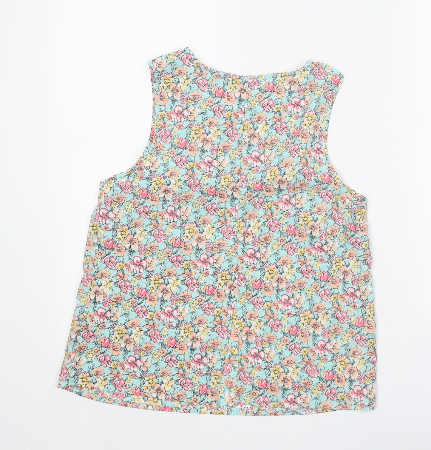 New Look Womens Green Floral Polyester Basic Tank Size 8 Round Neck