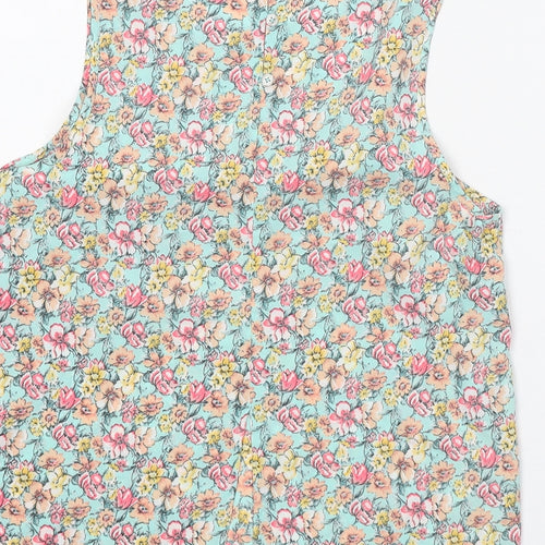 New Look Womens Green Floral Polyester Basic Tank Size 8 Round Neck