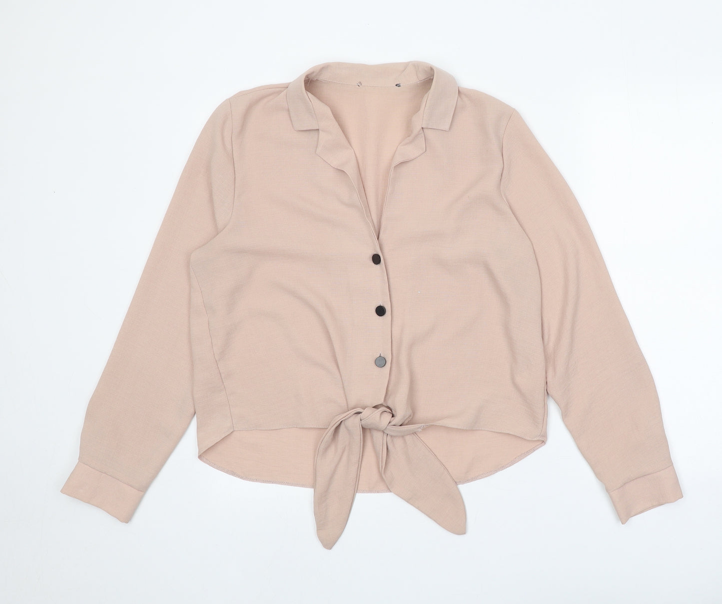 Primark Womens Pink Polyester Basic Button-Up Size 14 Collared - Tie Front