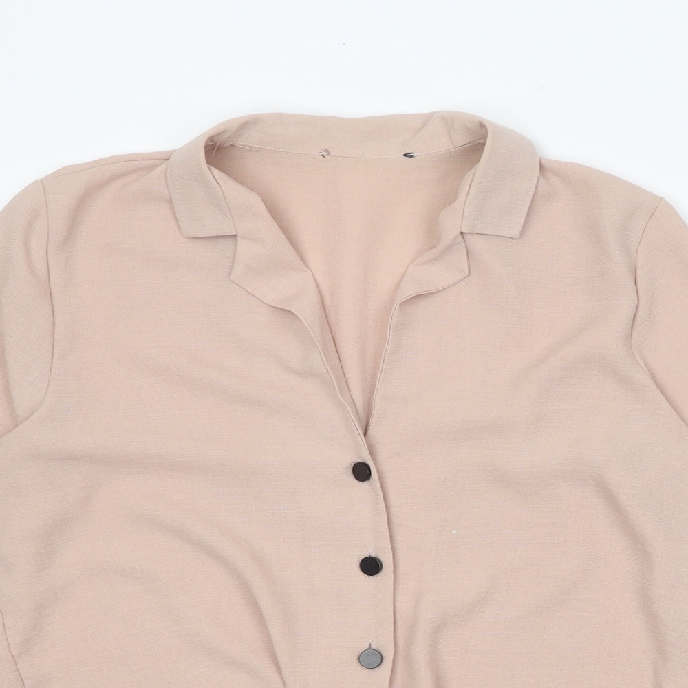 Primark Womens Pink Polyester Basic Button-Up Size 14 Collared - Tie Front