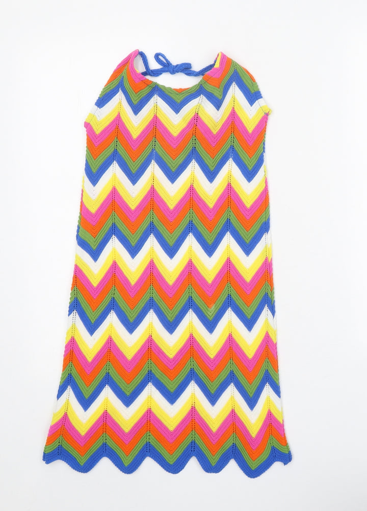 QED London Womens Multicoloured Geometric Acrylic Tank Dress Size M Round Neck Tie