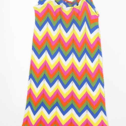 QED London Womens Multicoloured Geometric Acrylic Tank Dress Size M Round Neck Tie