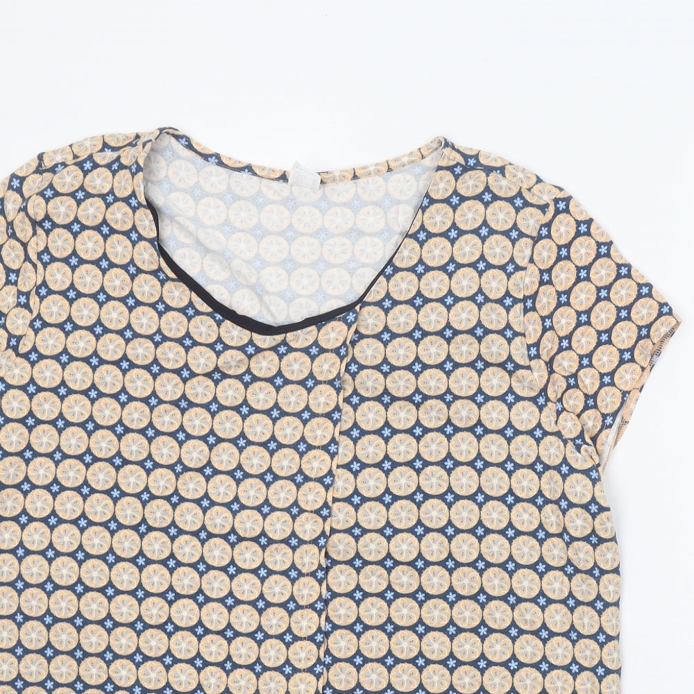 Preworn Womens Beige Geometric Viscose Basic Blouse Size 22 Scoop Neck