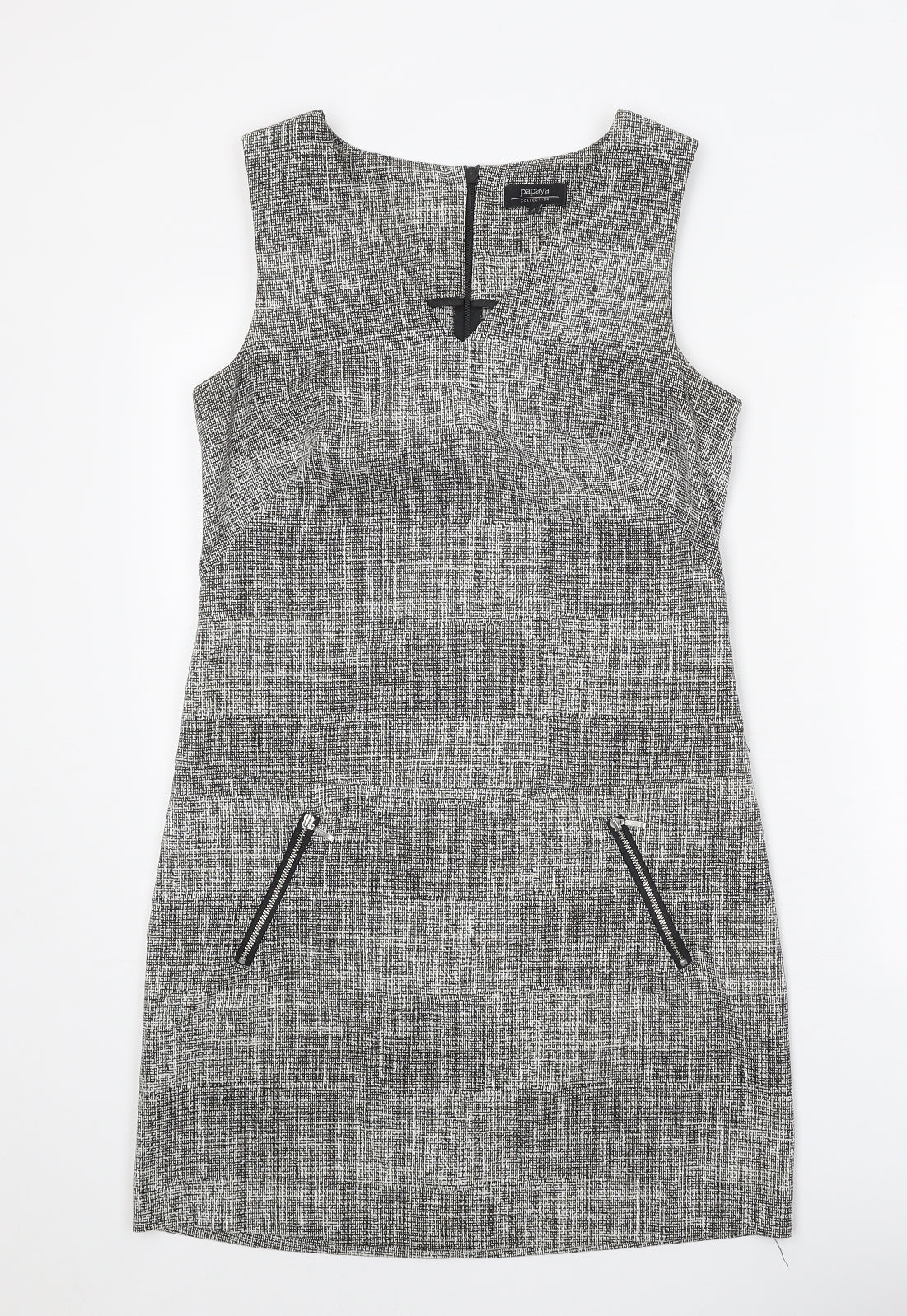 Papaya Womens Grey Cotton A-Line Size 8 V-Neck Zip