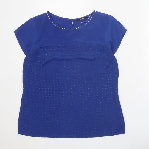 George Womens Blue Polyester Basic Blouse Size 14 Scoop Neck