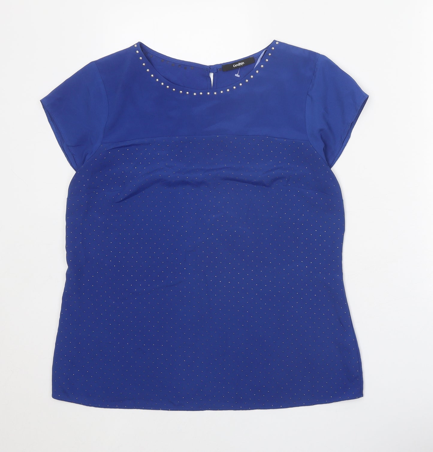 George Womens Blue Polyester Basic Blouse Size 14 Scoop Neck
