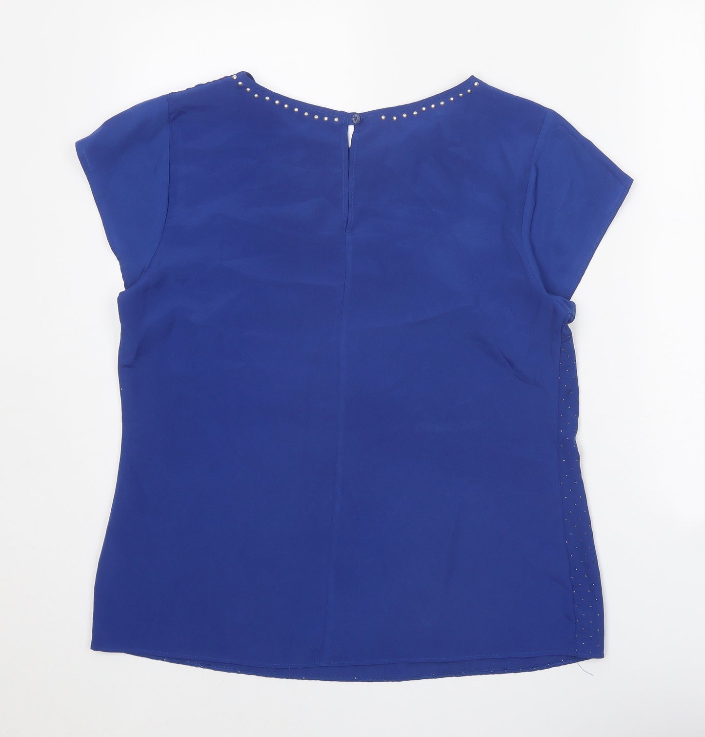 George Womens Blue Polyester Basic Blouse Size 14 Scoop Neck