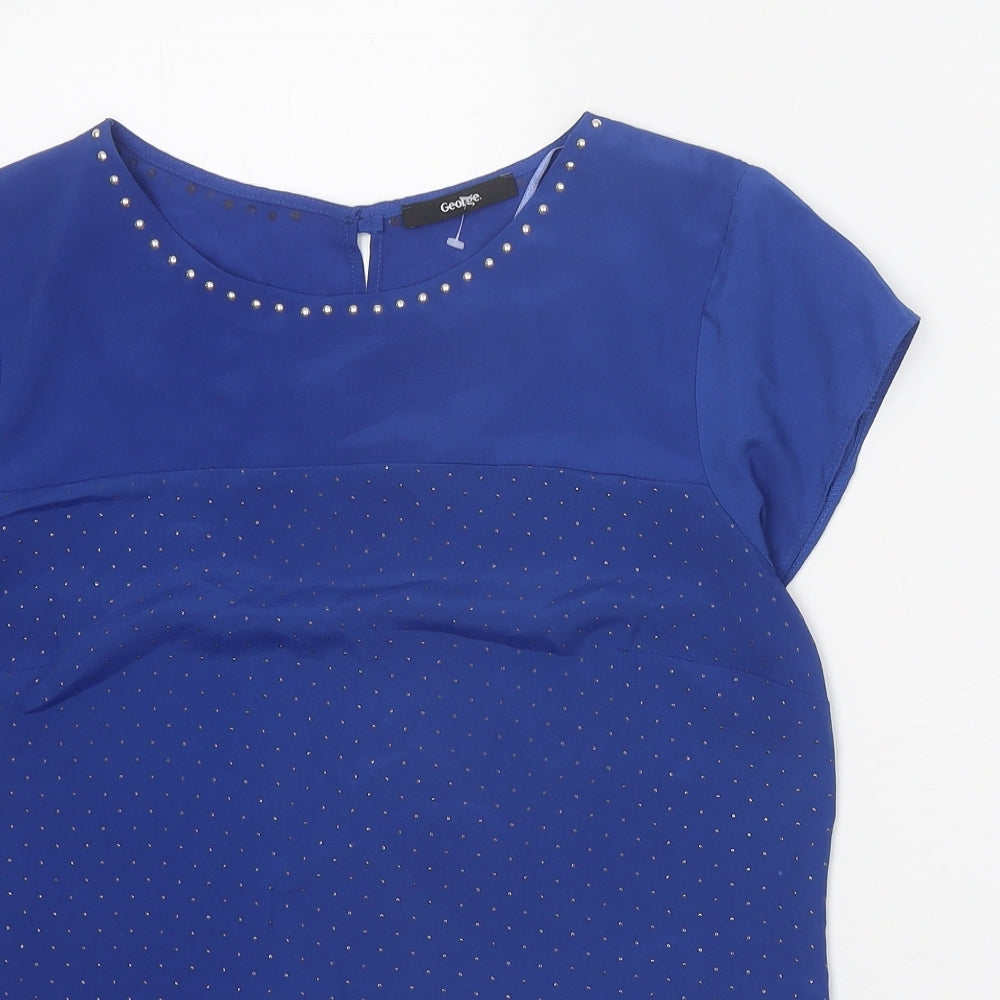 George Womens Blue Polyester Basic Blouse Size 14 Scoop Neck