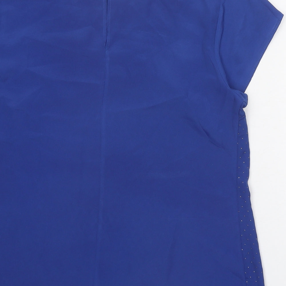 George Womens Blue Polyester Basic Blouse Size 14 Scoop Neck