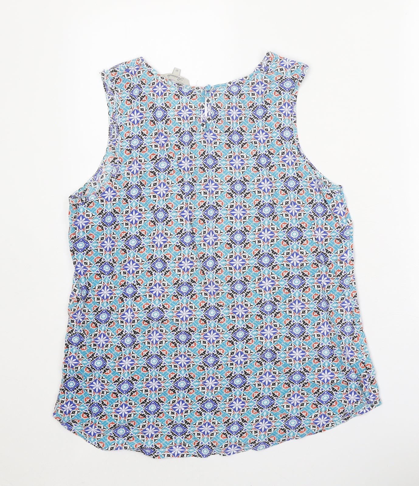 Peacocks Womens Blue Geometric Viscose Basic Tank Size 12 Scoop Neck