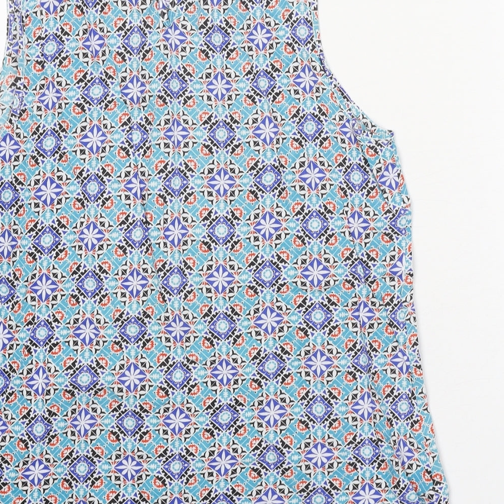 Peacocks Womens Blue Geometric Viscose Basic Tank Size 12 Scoop Neck