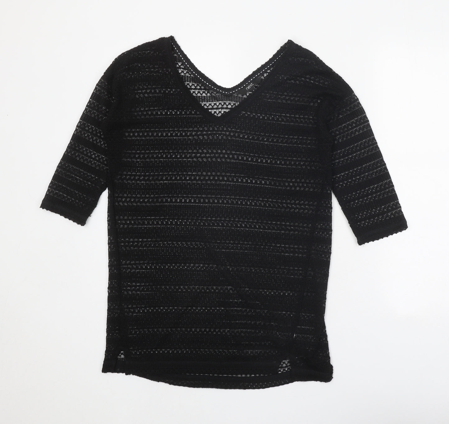 NEXT Womens Black V-Neck Polyester Pullover Jumper Size 8