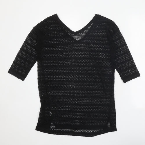NEXT Womens Black V-Neck Polyester Pullover Jumper Size 8