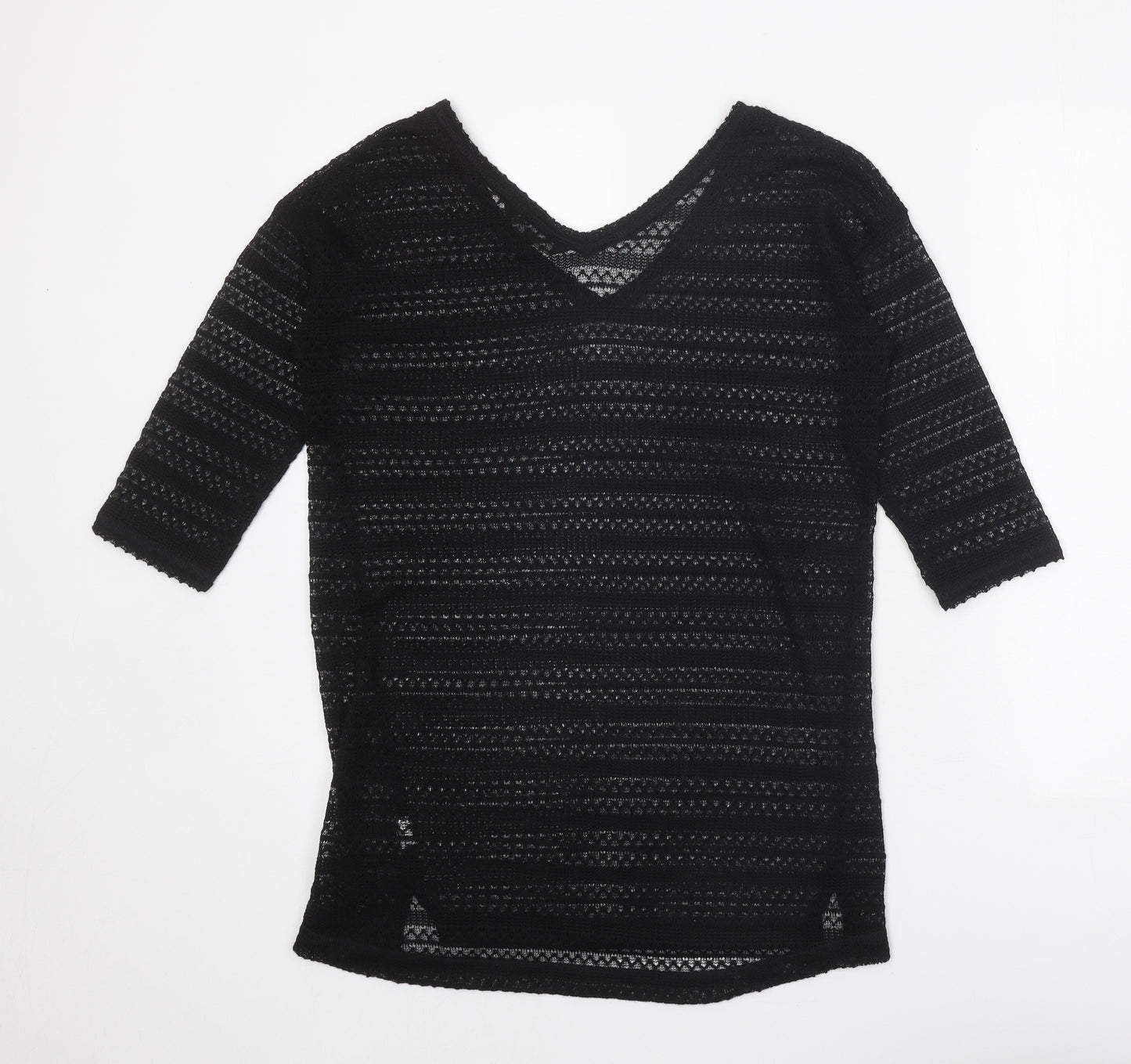 NEXT Womens Black V-Neck Polyester Pullover Jumper Size 8