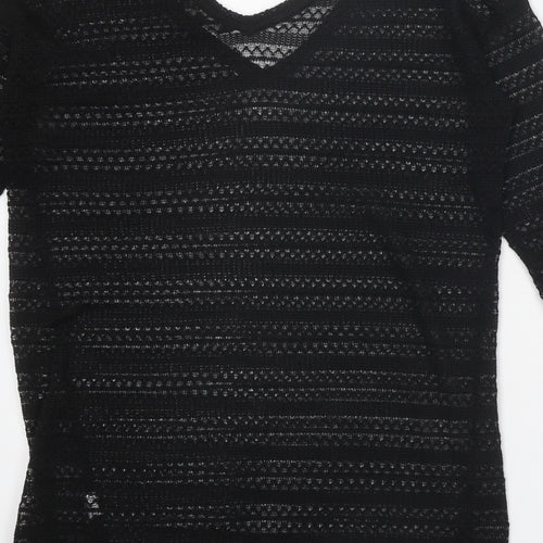NEXT Womens Black V-Neck Polyester Pullover Jumper Size 8