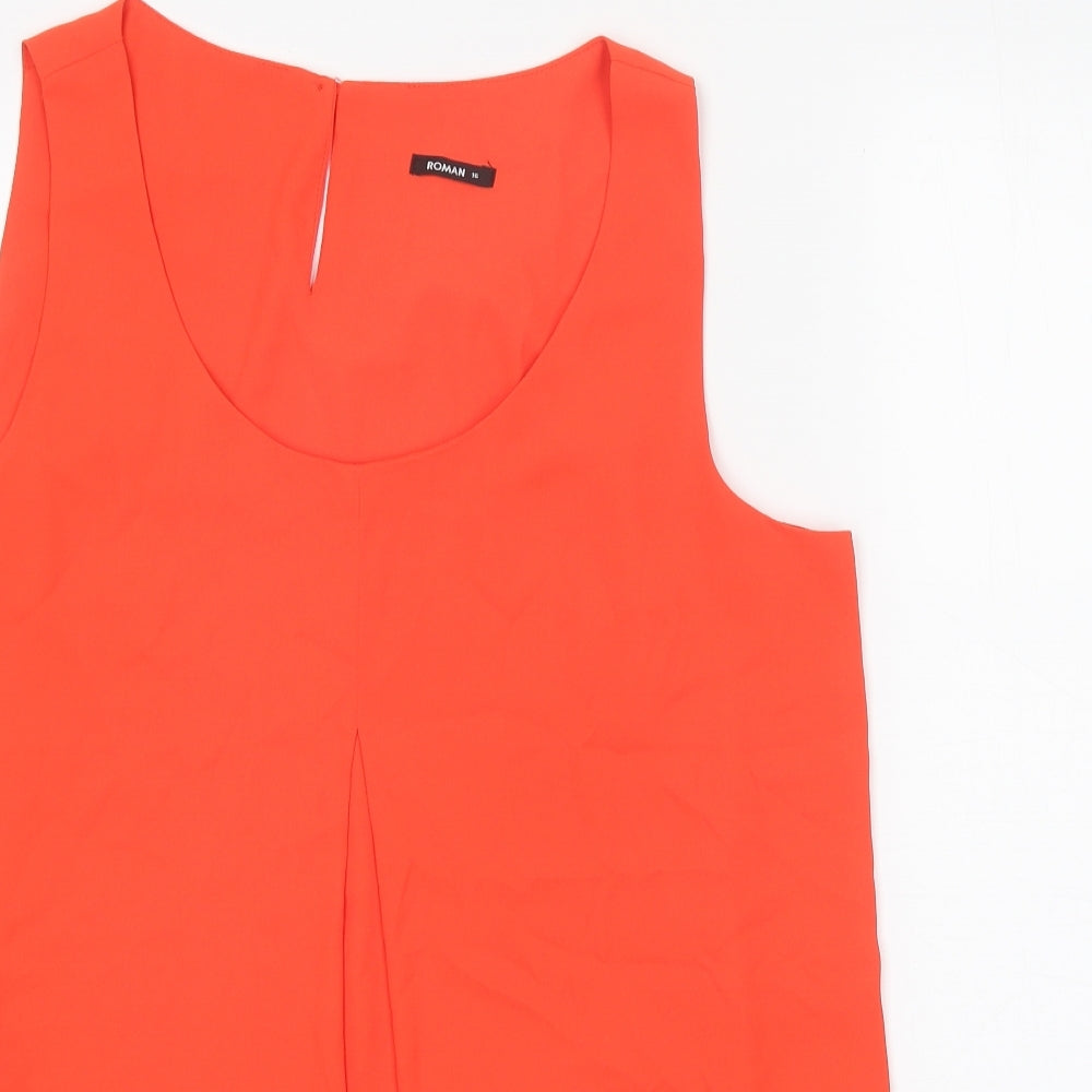 Roman Womens Red Polyester Basic Tank Size 16 Scoop Neck