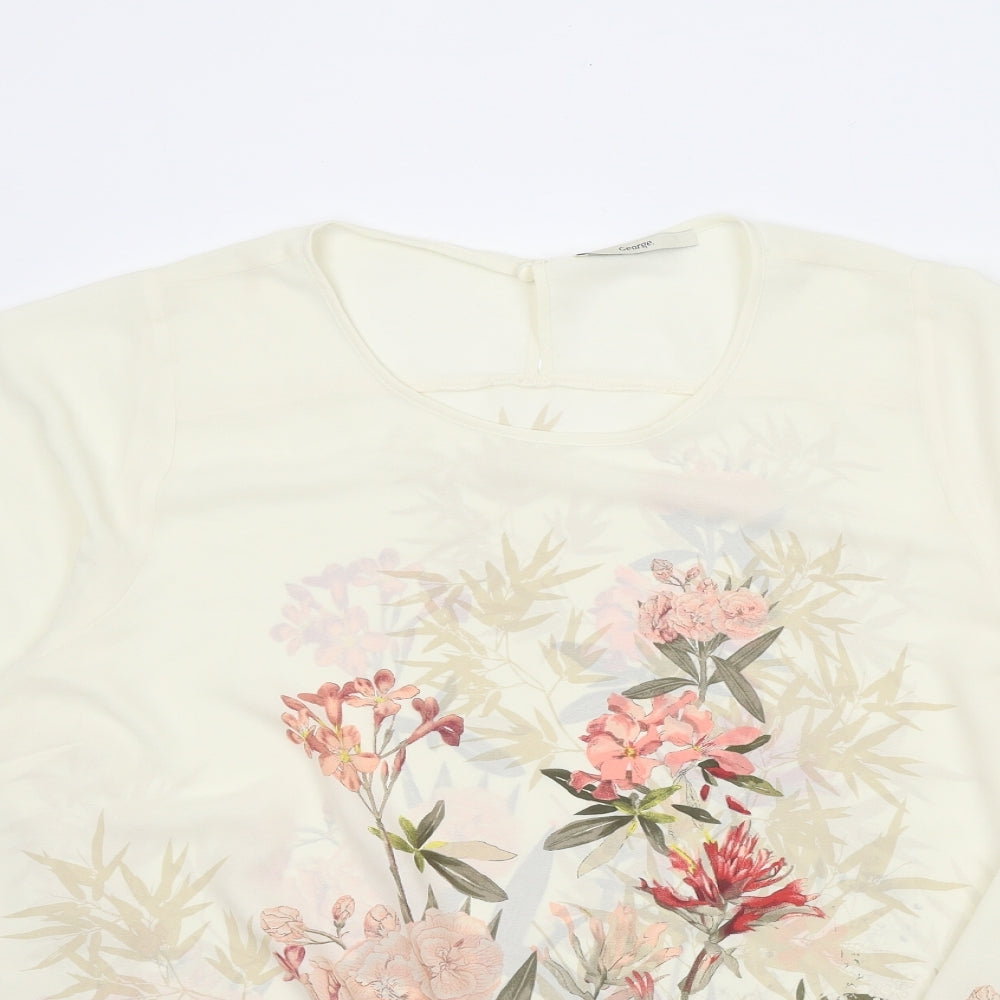 George Womens White Floral Polyester Basic Blouse Size 22 Round Neck