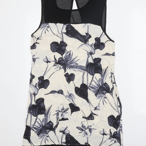 Preworn Womens White Floral Polyester A-Line One Size Round Neck Button