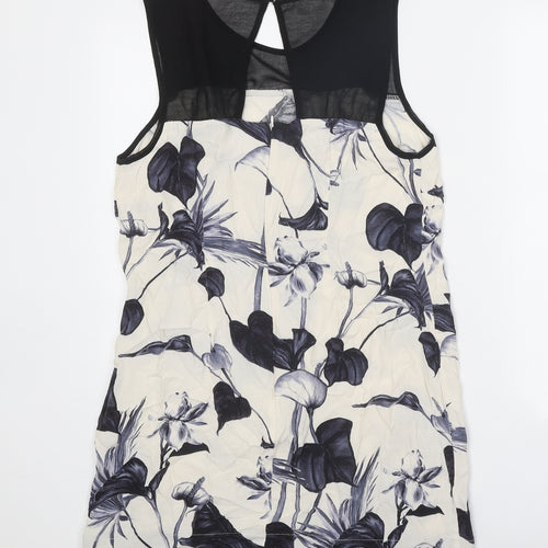 Preworn Womens White Floral Polyester A-Line One Size Round Neck Button